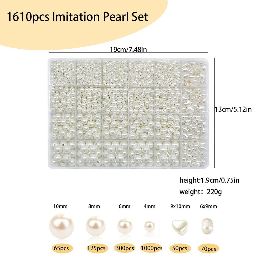 1610pcs Baroque Imitation Pearl Beads Jewelry Making Kit includes Heart Shape and Oval Pearl for Bracelet Necklace and Crafts Ma