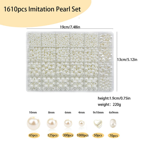 1610pcs Baroque Imitation Pearl Beads Jewelry Making Kit includes Heart Shape and Oval Pearl for Bracelet Necklace and Crafts Ma