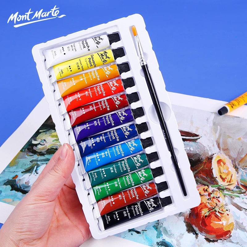 Gouache Paint Set 12/18/24 Colors 6ml/12ml Tubes Non-Toxic Watercolor Paint For Canvas and Paper Beginners, Students
