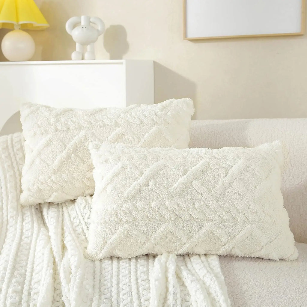 1 plain decorative artificial wool pillow case, soft short plush wool square pattern cushion cover, modern decorative sofa, fami