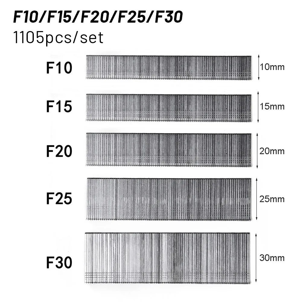 1105 Pcs Staples Nail Gun F15/F20/F25/F30 Straight Brad Nails For DIY Gardening Woodworking Home Improvement Hardware Fasteners Tools