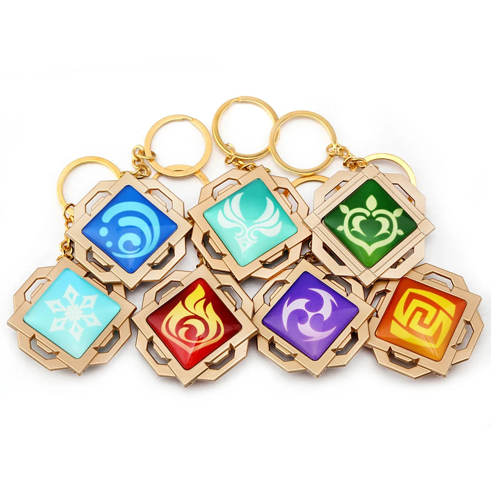 Game Genshin Impact Vision Wind,Fire Lightning Grass Element Keychain Luminous 7 Element Weapons Eye Of Original God Toy KeyRing