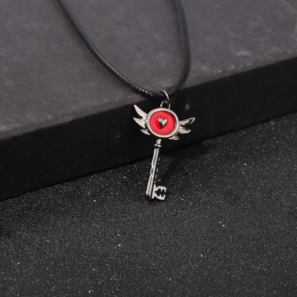 Hazbin Necklace Lover Heart Portal Inspired Key Pendant Hotel Lucifer Alastor Cosplay Necklace for Women Men Choker Jewelry Gift