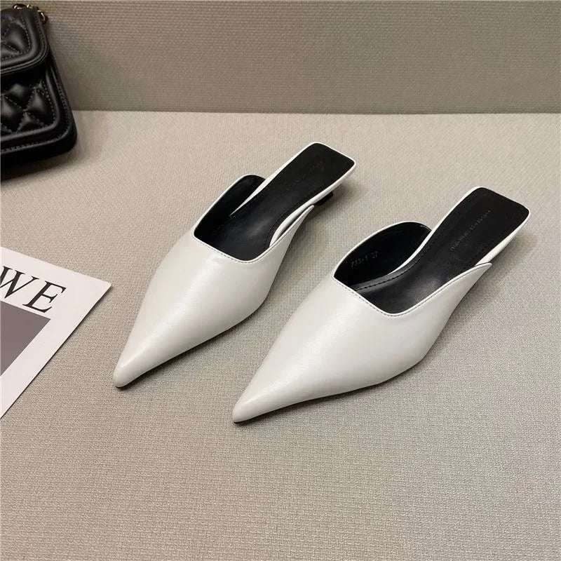 Pointed Toe Mules Shoe Flats Fashion Shallow Slip on Slides Shoes Ladies Elegant Outdoor Low Heel Shoes