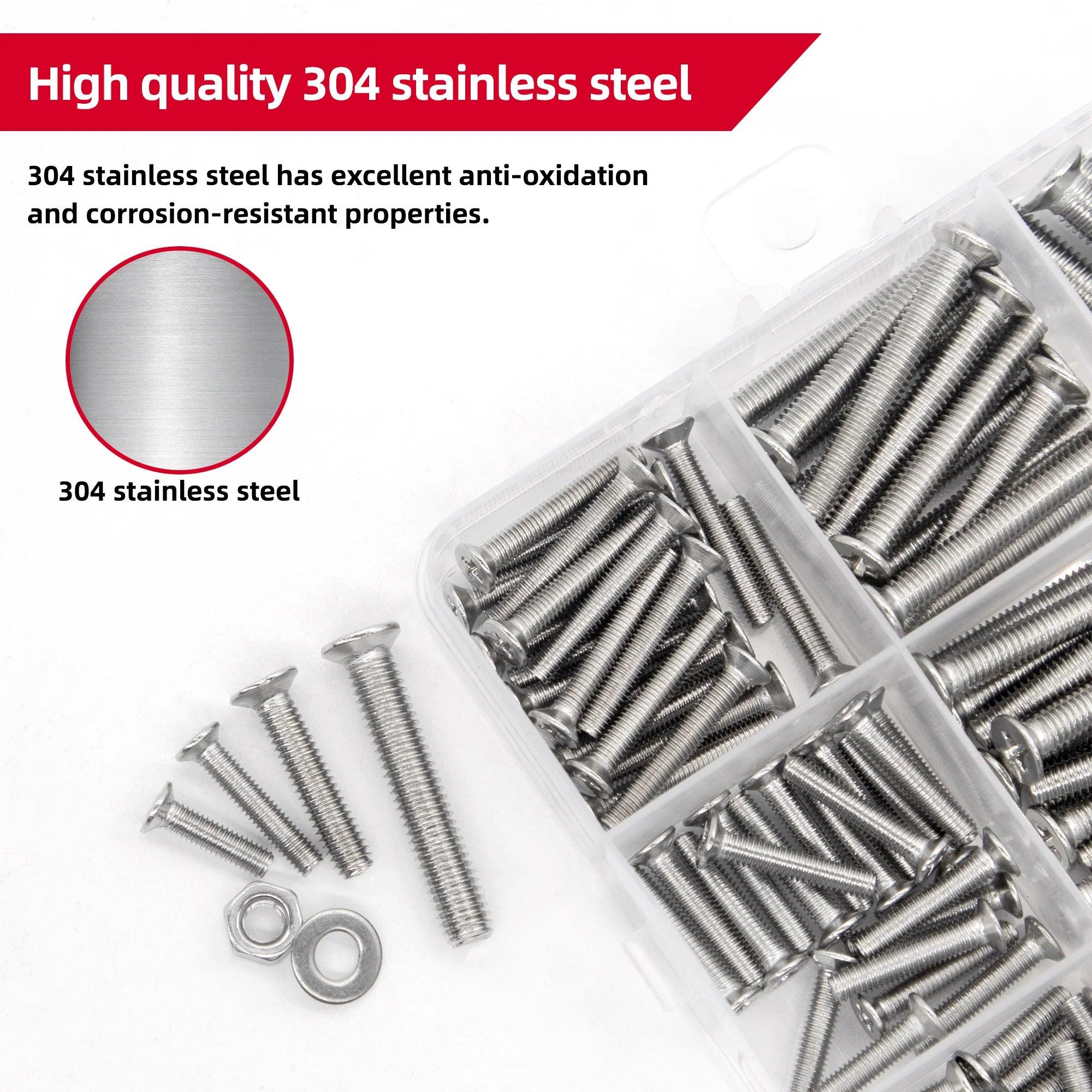 518pcs countersunk Head Screws with Nose Screw Set M3 M4 M5 Screw & nut 304 Stainless Steel Cross countersunk Head Screws
