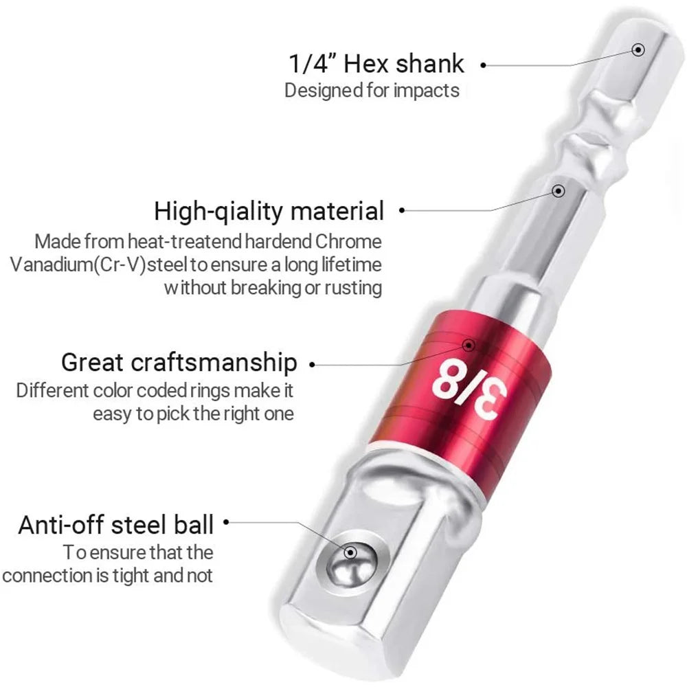 1PC/3PCS Hex Shank Drill Socket Adapter Set for Impact Driver - Square Socket Drill Bits Bar Extension, 1/4", 3/8", 1/2"