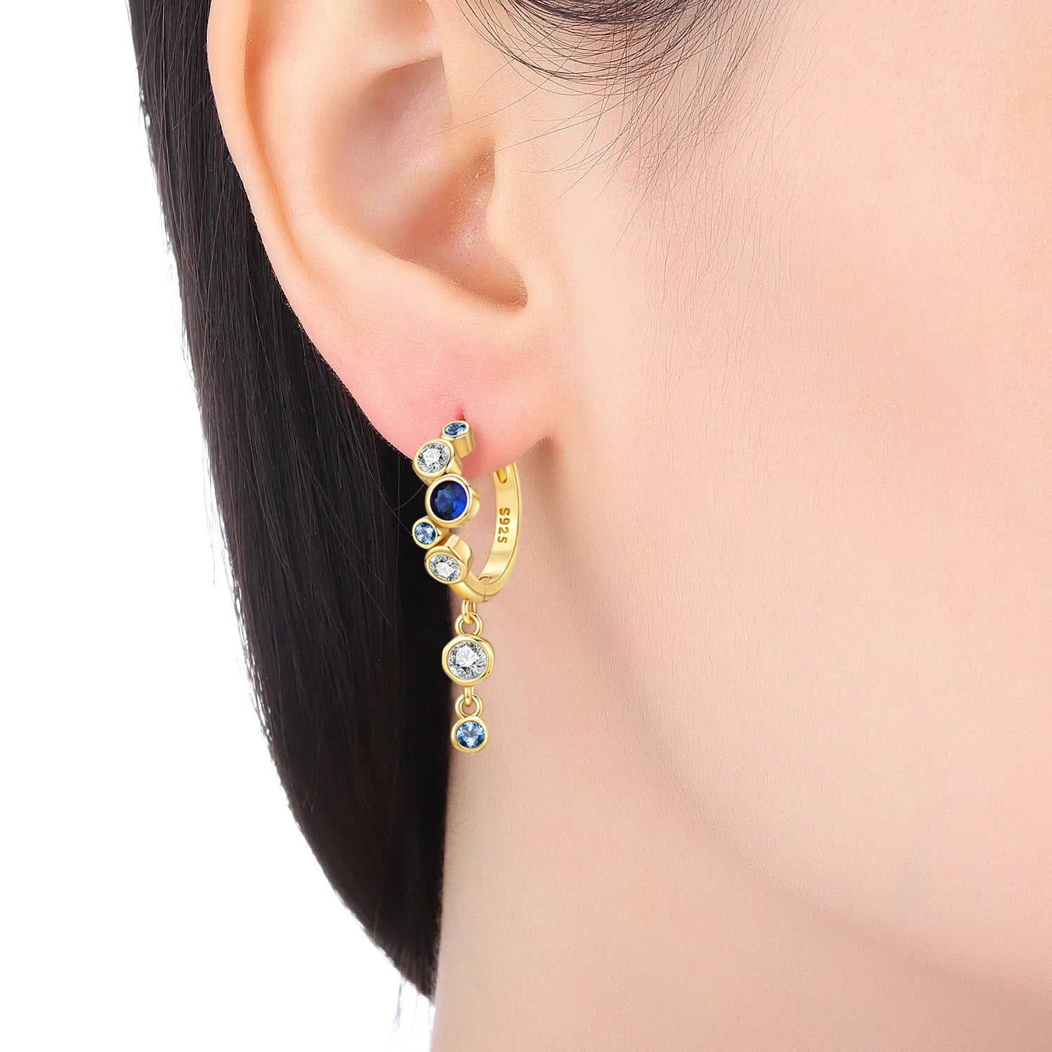 Orstarry 925 Sterling Silver Gradient Blue Bubble Drop Earrings Women Earrings Charm Fashion Versatile Party Jewelry Gifts