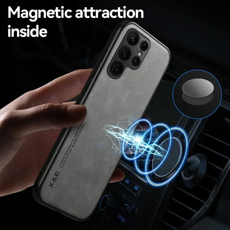 Case For Samsung S25 S24 S23 Ultra Plus FE Luxury Protective Cover Magnetic Car Holder Phone Coque Fundas Capa