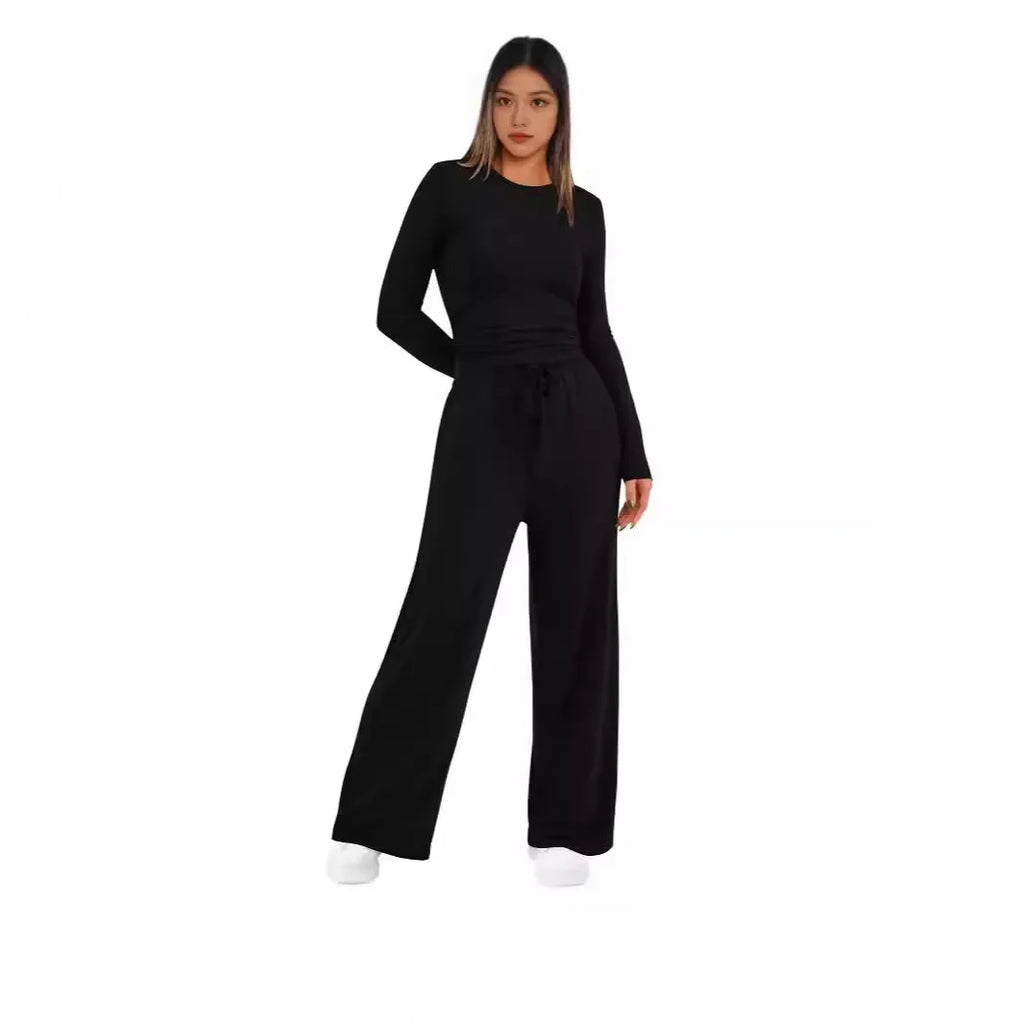 Casual Suit 2 Piece set Trousers Long Sleeve Top Waist Pleated Design European And American Cross-Border Selling On Amazo