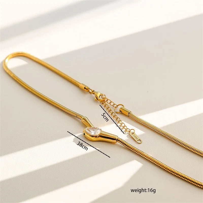 316L Stainless Steel Snakehead Shining Zircon Necklace Trendy Neck Chain Choker Collar Waterproof Jewelry For Women