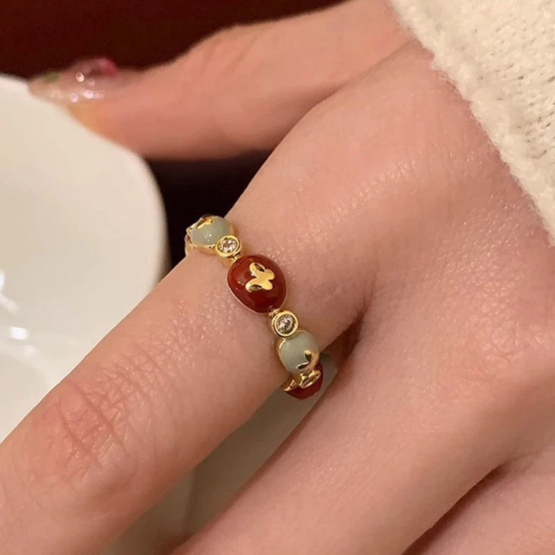 PANJBJ 925 Sterling Silver Drip Glaze Butterfly Ring For Women Round Geometry Design Retro Zircon Jewelry Gift Dropshipping