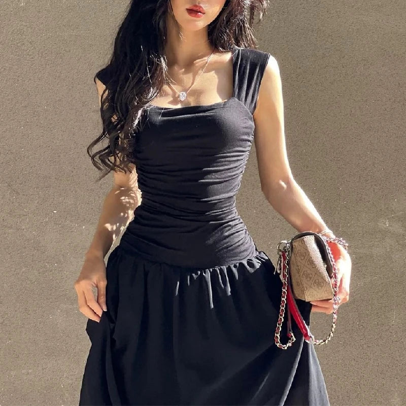 Long Dresses Sexy Women Ruched Bodycon Solid Maxi Dress Spring Y2K Summer Temperament High-waist Vestidos