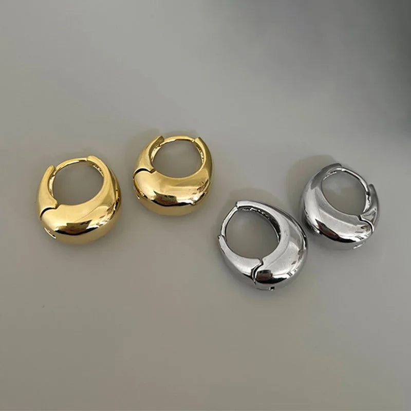 925 Silver Trendy Metal Round Hoop Stud Earrings For Women Minimalist Vintage Accessories Prevent Allergies