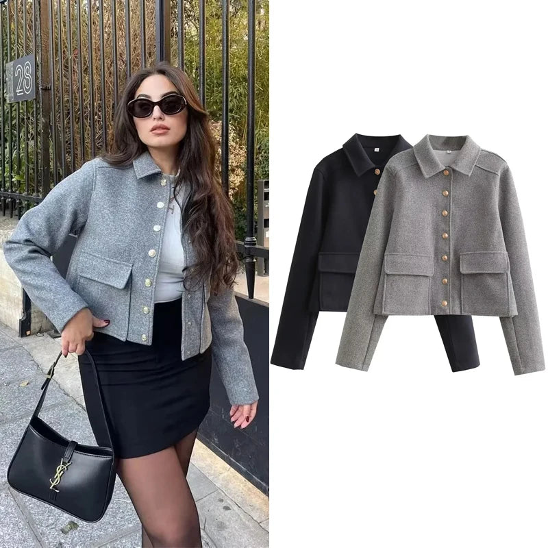 Aviator Black Jacket Wool & Blends Coats Cropped Bomber Jacket  Autumn Winter Demi-season Crop Jacket Outerwears