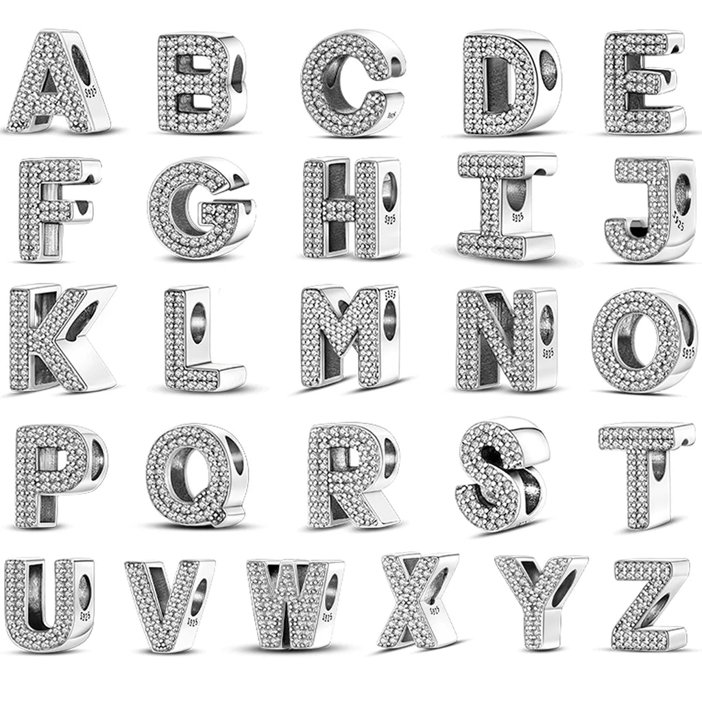 Fit Original Bangle Bracelet DIY A-Z Alphabet Charms Bead 925 Sterling Silver CZ Zircon LOVE Letter Dangle Pendant Jewelry Gift
