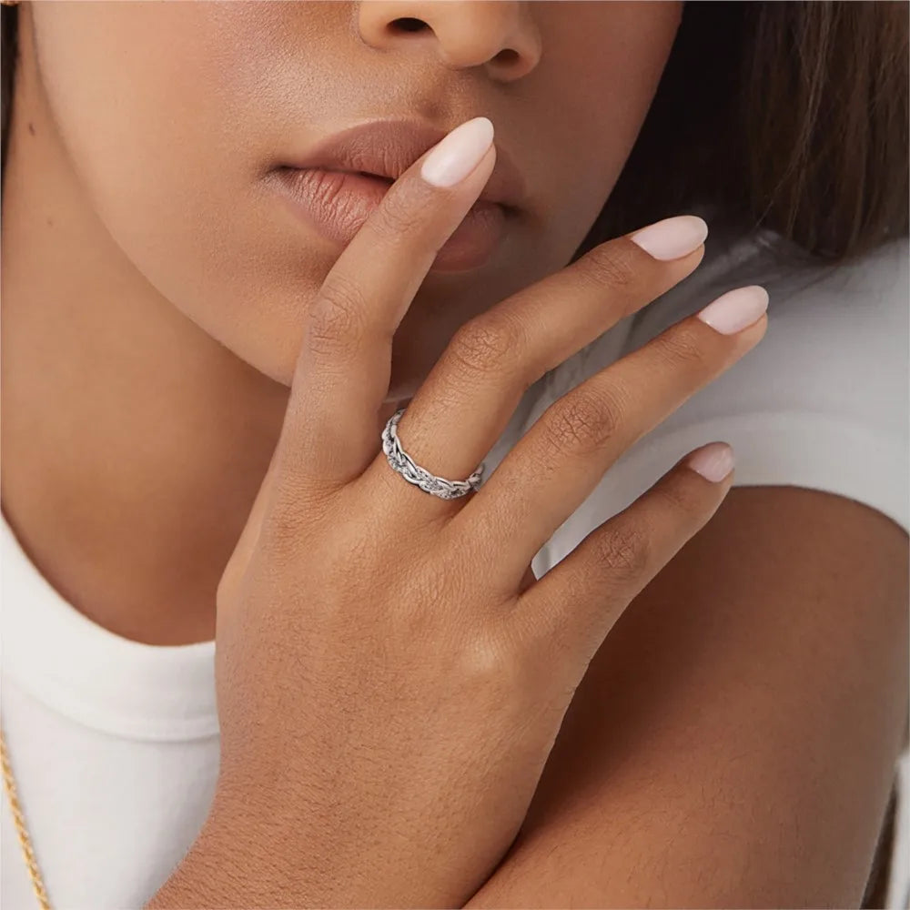 Orstarry S925 Sterling Silver Simple Shiny Woven Closed Ring For Women Finger Ring Personality Jewelry Party Trendy Gifts