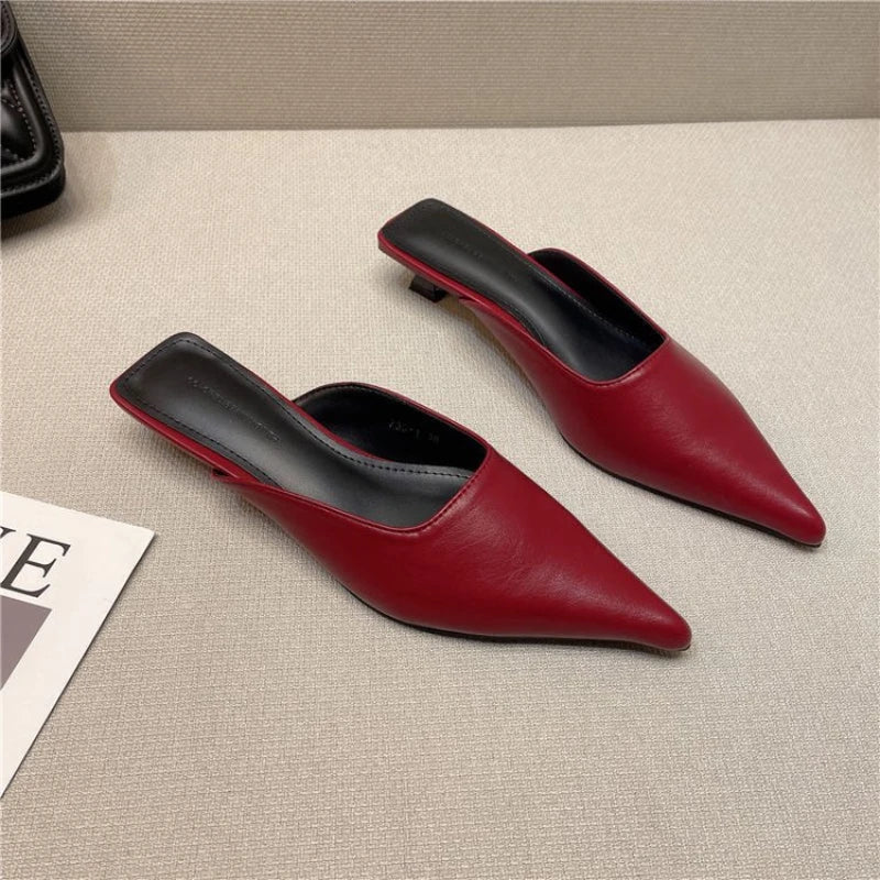 Pointed Toe Mules Shoe Flats Fashion Shallow Slip on Slides Shoes Ladies Elegant Outdoor Low Heel Shoes