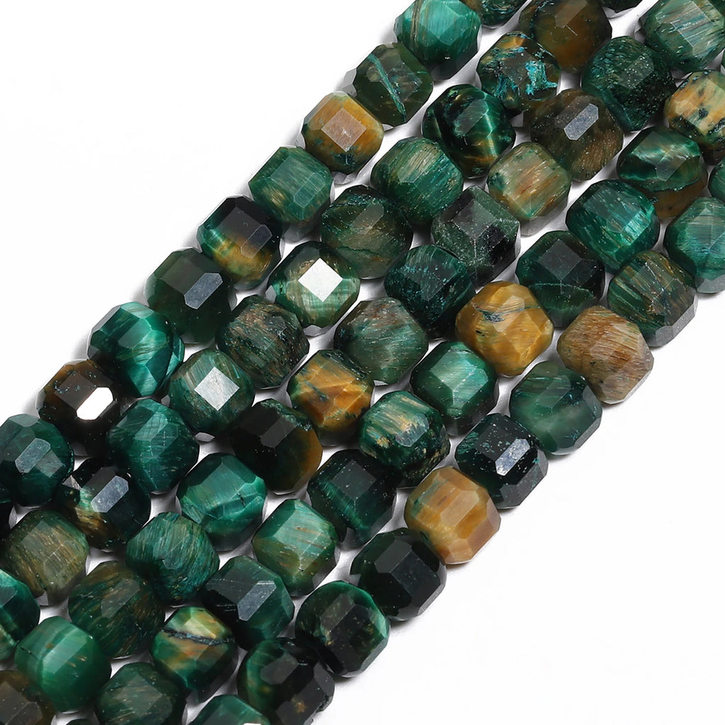 6mm 8mm Square Natural Green Tiger Eye Stone Beads Faceted Loose Beading For Jewelry Making DIY Bracelet Neckalce
