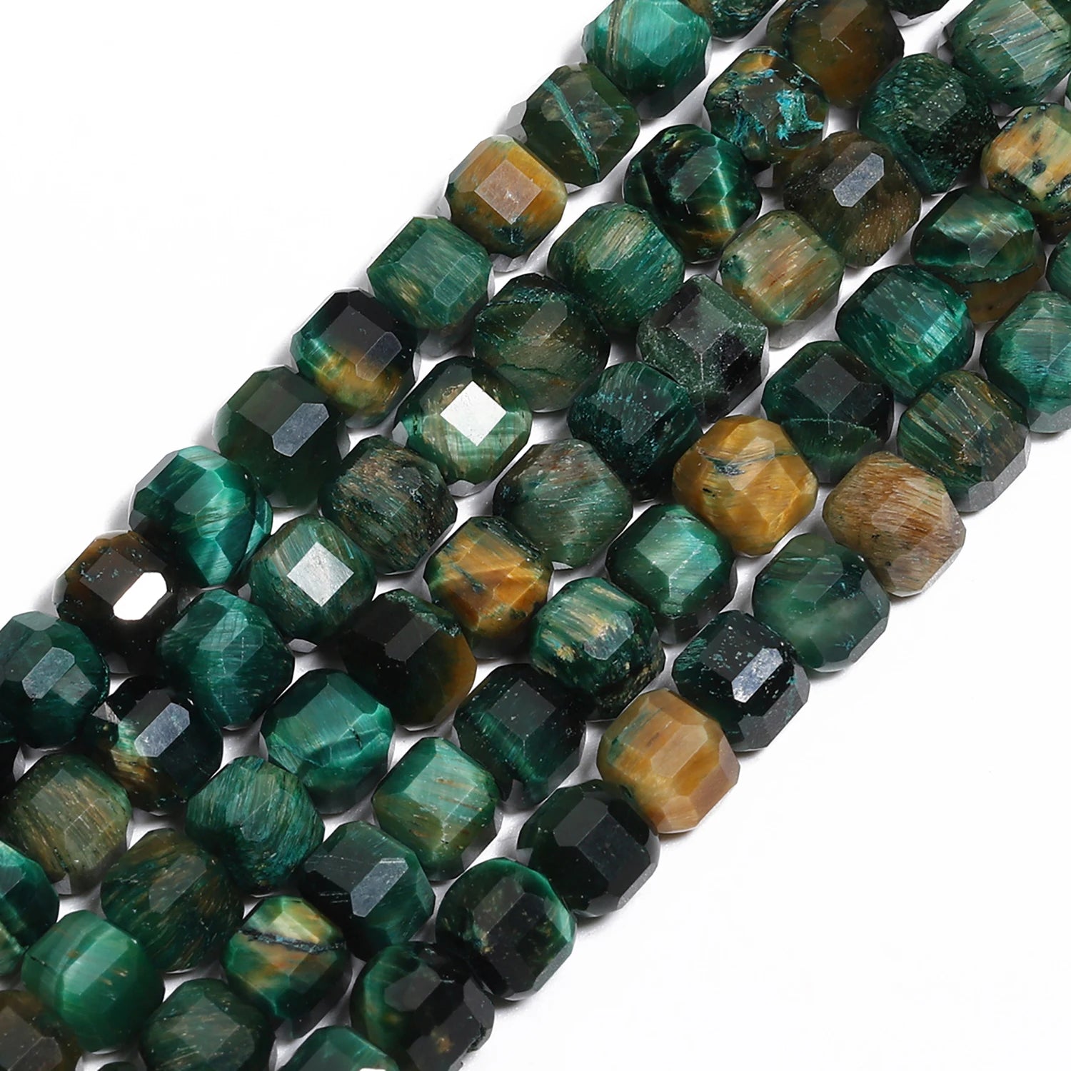 6mm 8mm Square Natural Green Tiger Eye Stone Beads Faceted Loose Beading For Jewelry Making DIY Bracelet Neckalce