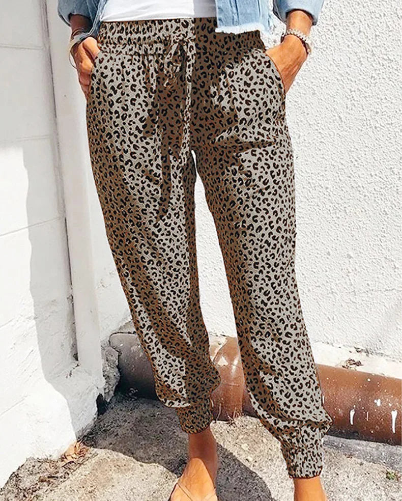 Women's Leggings Trousers Loose Leopard Print Lace Up Casual Pants pattered