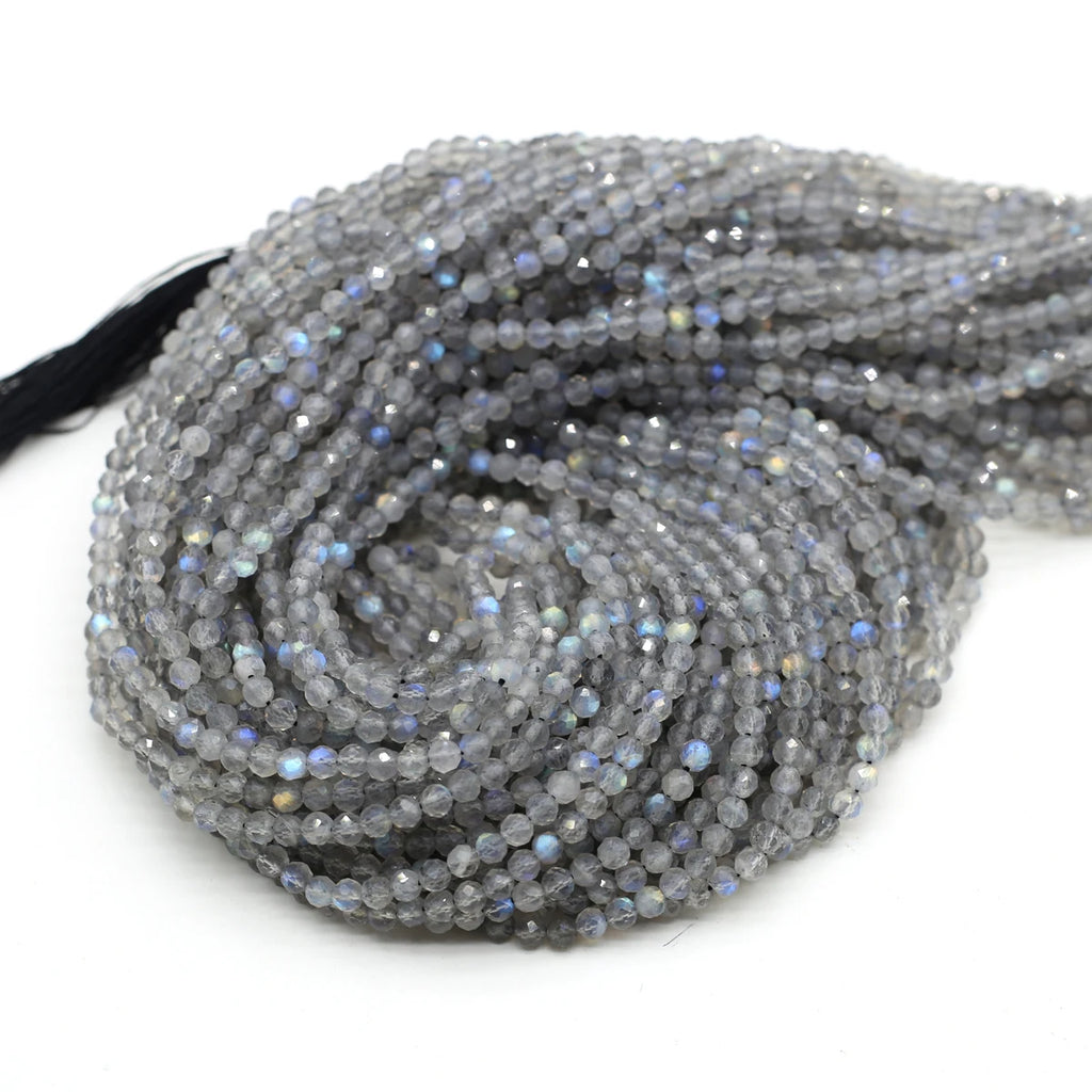 2/3/4mm Natural Stone Round Faceted Beads Flash Labradorite Spacer Beads for Jewelry Making DIY Necklace Bracelet Accessories