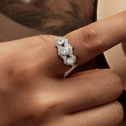 BAMOER 2024 Simulated Diamond Engagement Rings for Women, Gold Plated 925 Sterling Silver Cubic Zirconia Wedding Eternity Ring