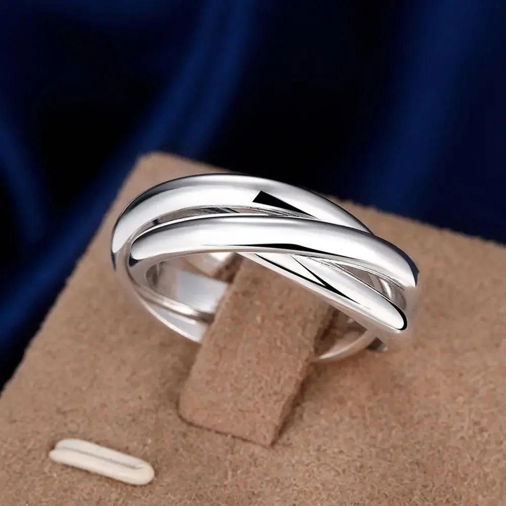 925 Sterling Silver Rings Jewelry Cute Lover Gift Twisted Russian Band Cross Over