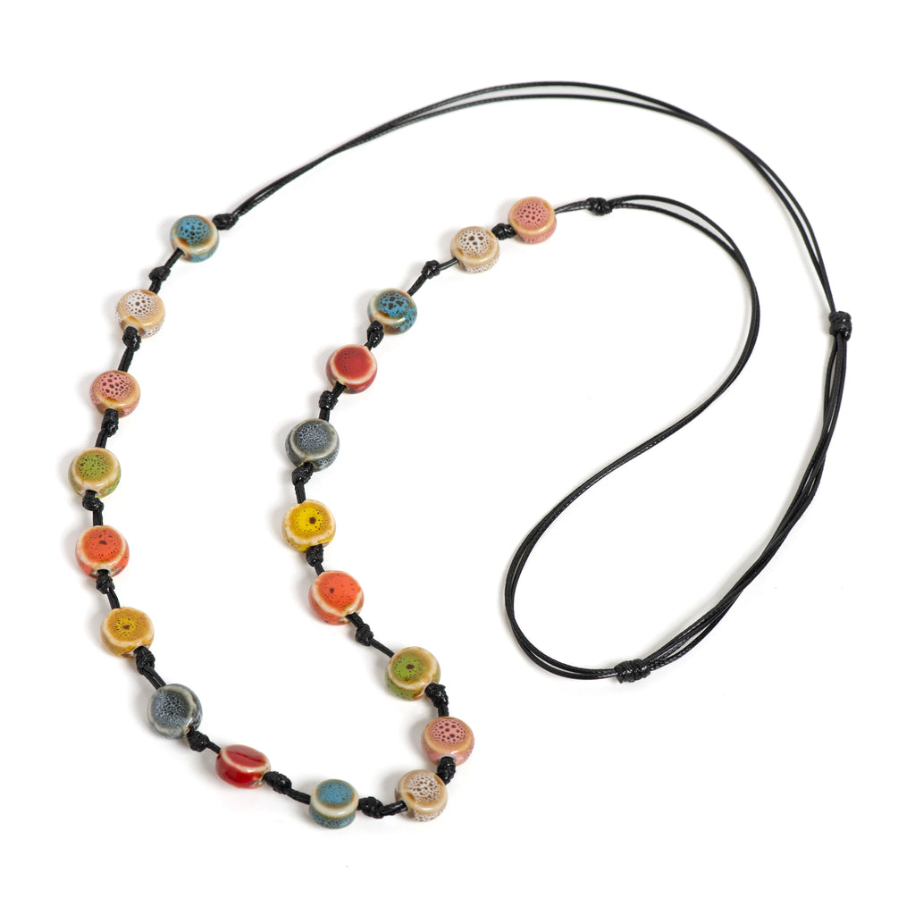 Colorful Ceramic Disc Necklace Handmade Adjustable Jewelry Artistic Boho Style 184
