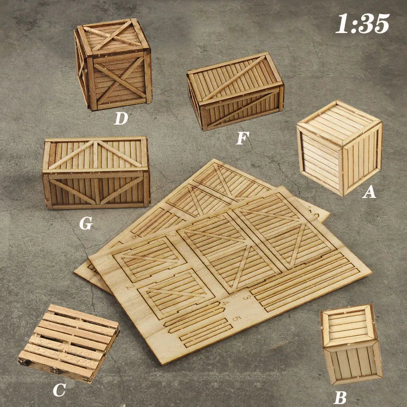 Scale 1:35 Miniature Wooden Box/Tray Bracket Assembly Model Handmake Diy Sand Table Scene Layout Materials Diorama Kit 1Pcs