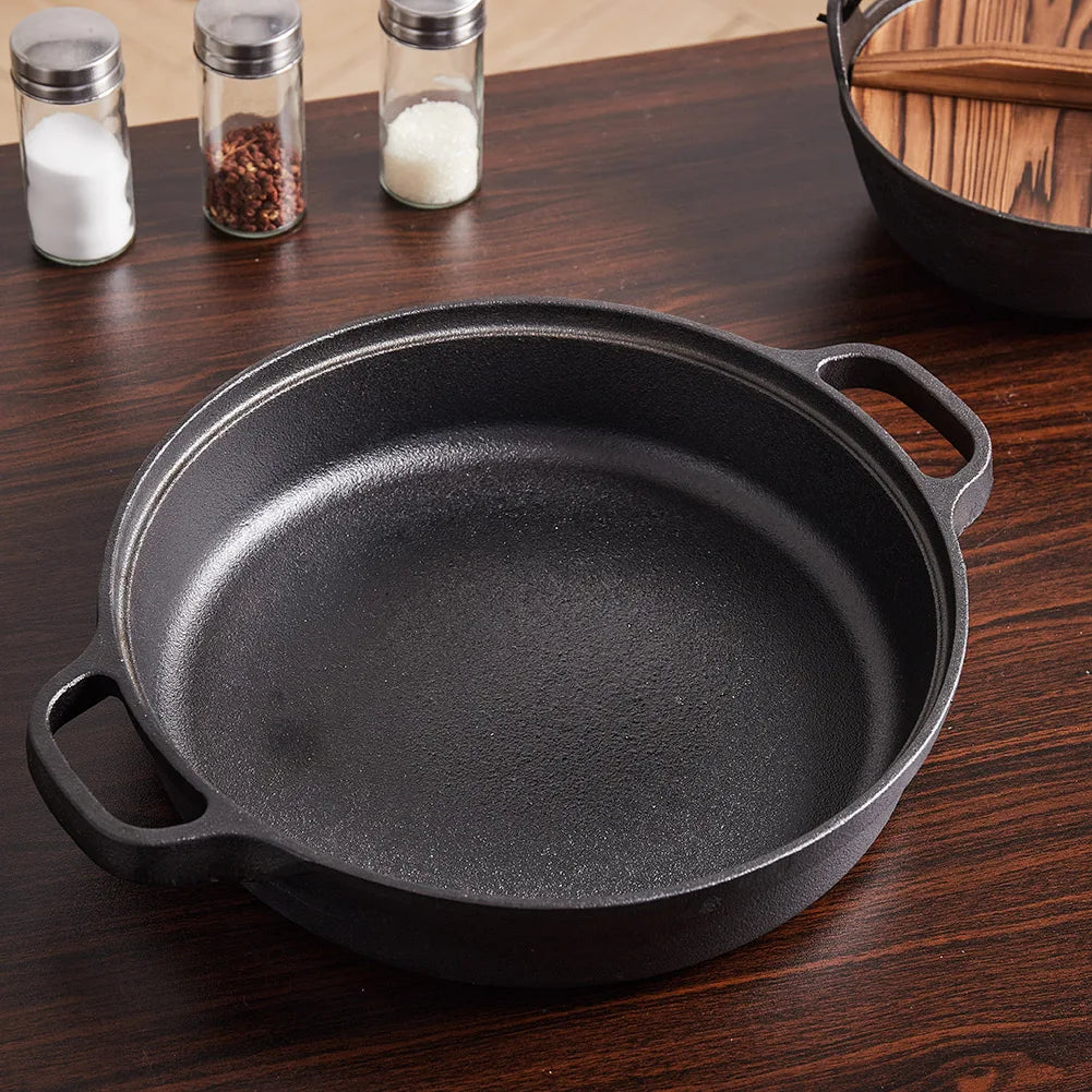 Black Pre-Seasoned Cast Iron Pan Double-ear Frying Pan for Various Stove Types, Ovens, and Induction Cookers