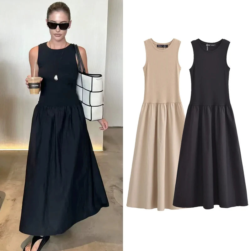 Long Dresses 2025 Spring Sleeveless Elegant Dresses Fashion Casual Vintage Party Khaki Dresses Vestidos