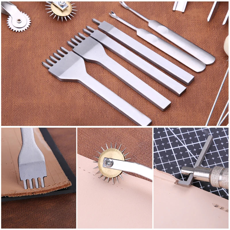 Leather Craft Tool Kit Leather Hand Sewing Repair Kit Stitching Punch Carving Work Groover Set DIY Tool Set Professional