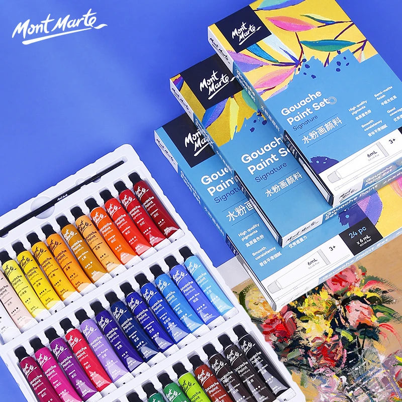 Gouache Paint Set 12/18/24 Colors 6ml/12ml Tubes Non-Toxic Watercolor Paint For Canvas and Paper Beginners, Students