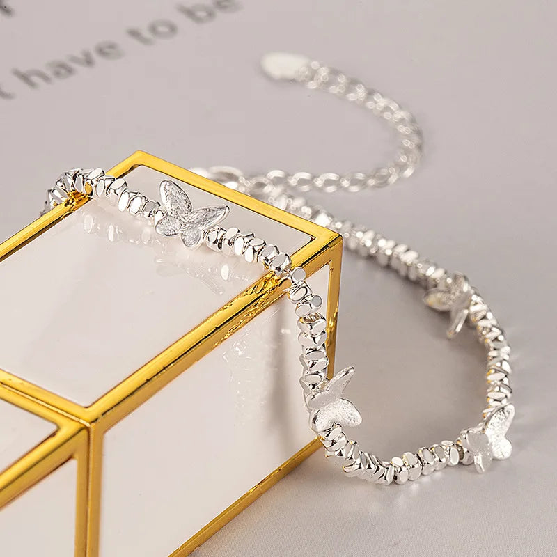 925 Sterling Silver Butterfly Bracelet for Girl Bead String Design Insect Fashion Versatile Jewelry Gift Dropshipping