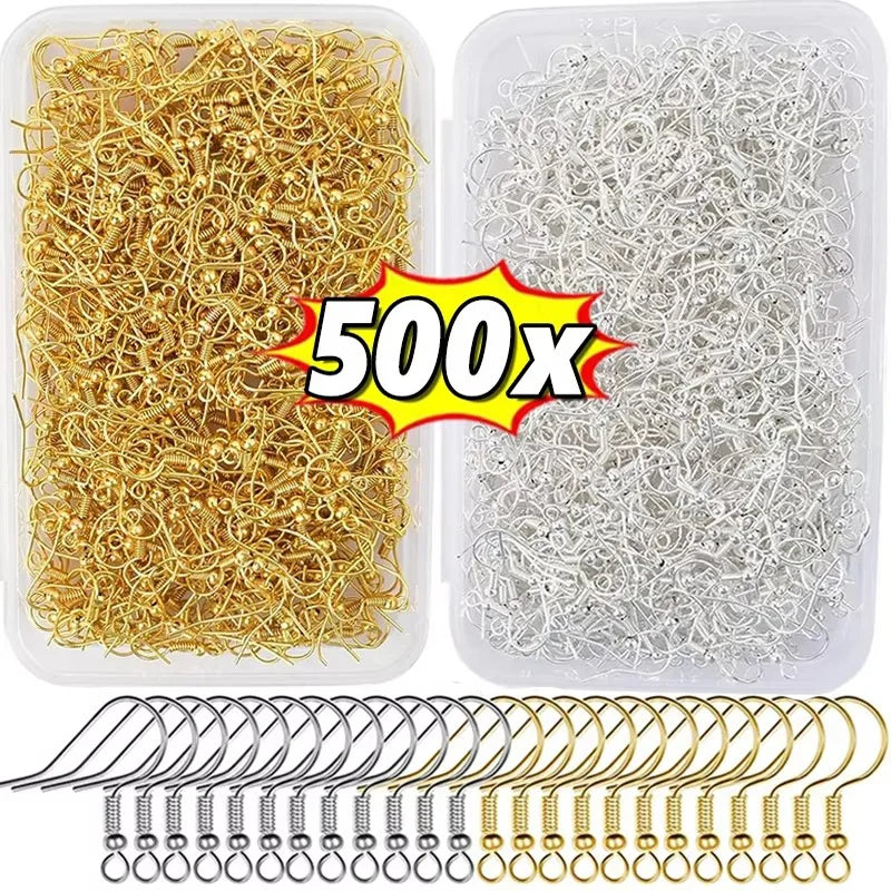 100-500pcs Stainless Steel Earring Hooks DIY Gold Silver Ear Findings Clasps Making Earwire Jewelry Supplies Parts Accessories