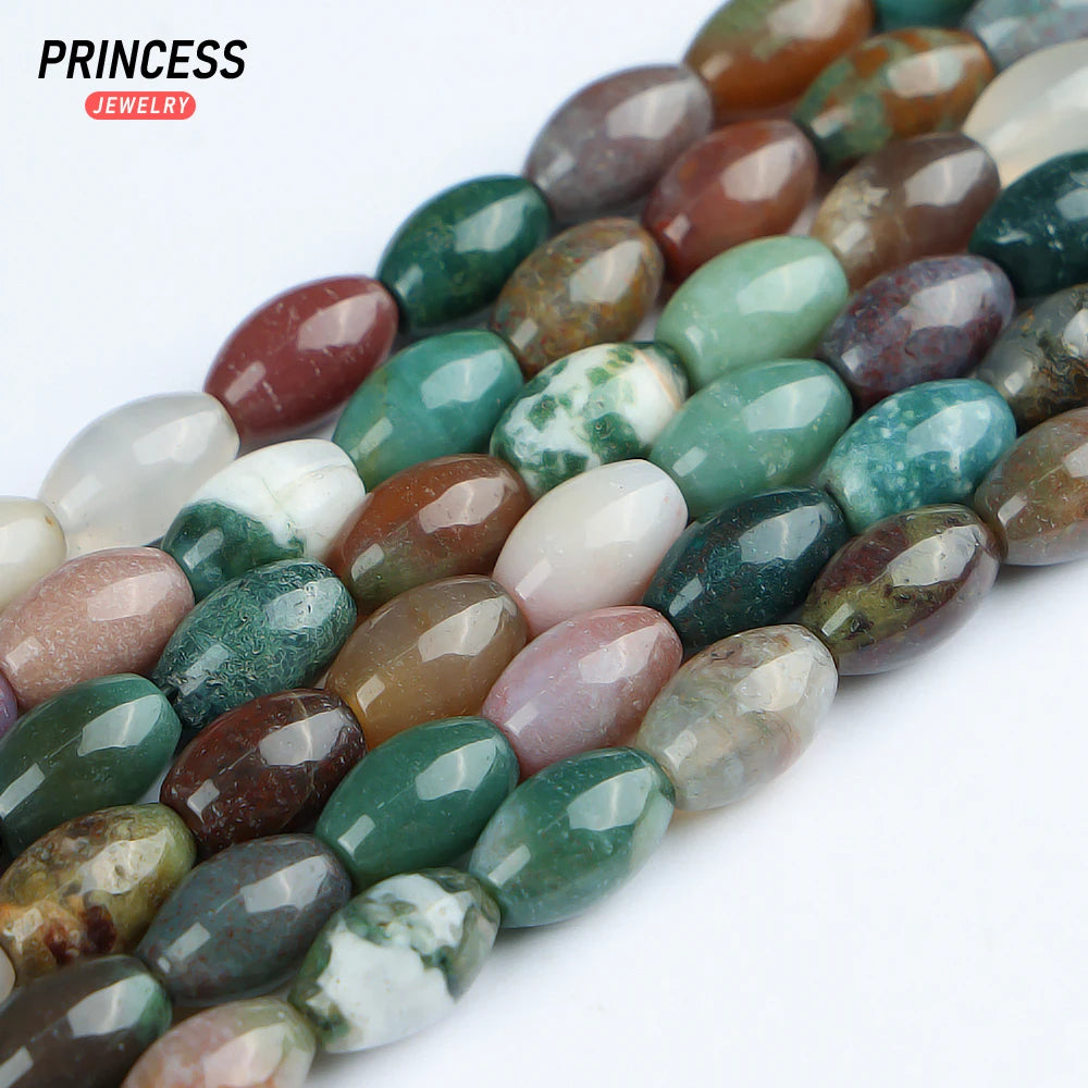 A+ Natural Indian Agate 8*12mm Rice Beads for Jewelry Making DIY Bracelet Necklace Accessories Energy Stone Beads