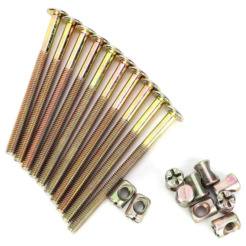 10 piece set of M6 X 100mm cylindrical bolts and nuts, bed, chair, and crib cross pin kit spare connector parts (100mm)