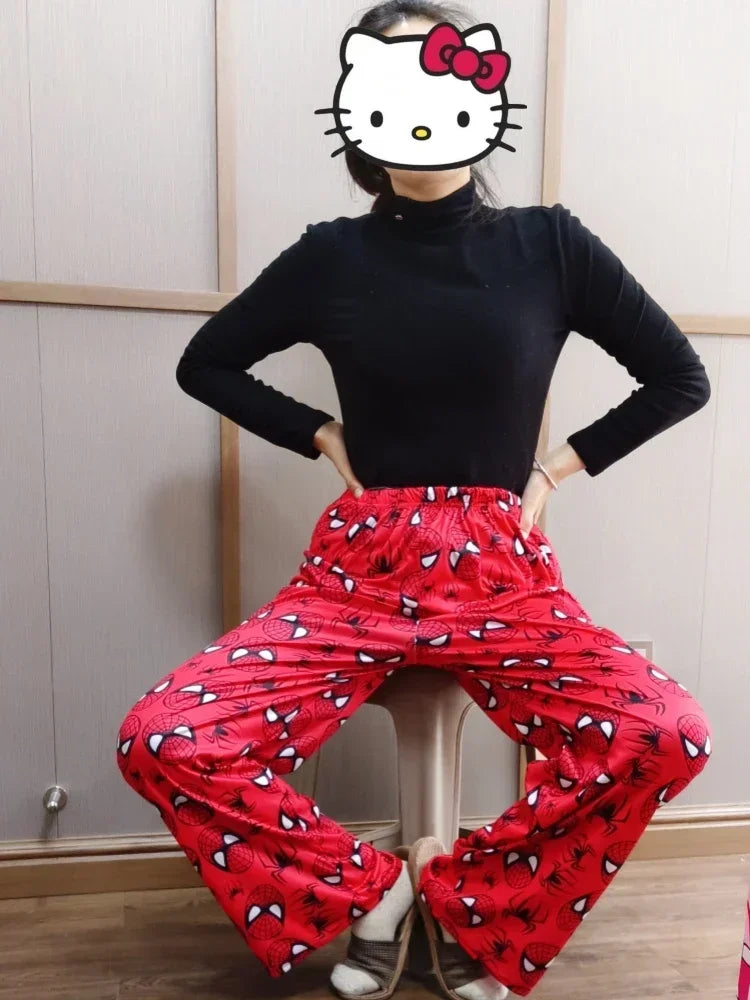 Spider Man Pajama Pant Anime Cartoon Print Loose Trousers Women Men Sleep Bottoms Room Wear Girl Sleep Home Long Thin Pant Gift