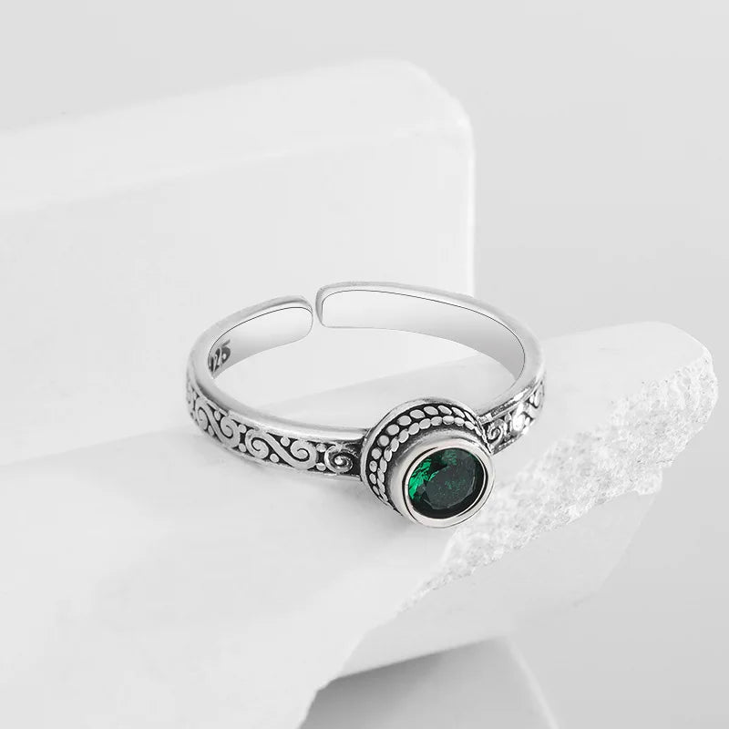 925 Sterling Silver Green Zircon Adjustable Women's Engagement Ring Fashion Jewelry Accessories