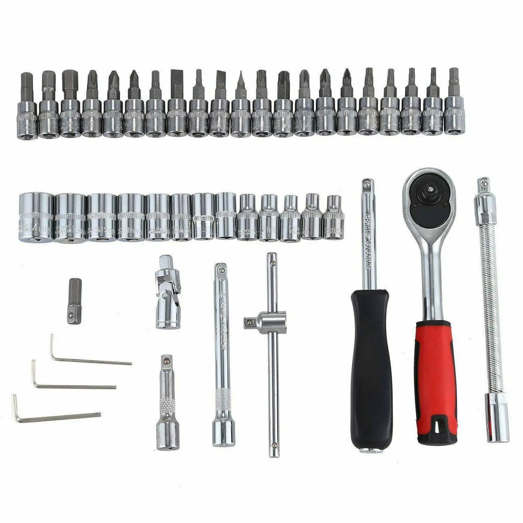 46pc 1/4 inch Drive Ratchet Socket Set Wrench Set with Sockets Metric Hex Bit Socket Set Repair Handing Tool Kits for Home Auto