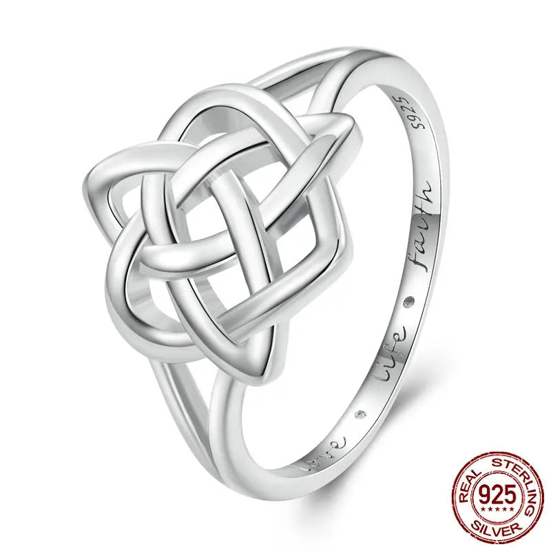 BAMOER 925 Sterling Silver Celtic Knot Finger Ring for Women Birthday Valentine's Day Gift Platinum Plated Fine Jewelry SCR908