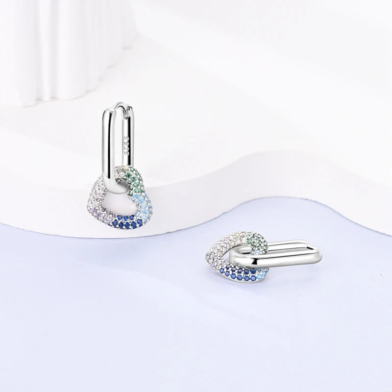 925 Silver Hoop Earrings  For Woman Pendientes Zircon Heart Shape Star Eardrop Original Earring Fashion Jewelry