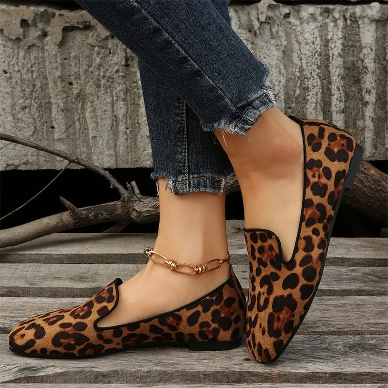 Elegant Casual Loafer Leopard Print Wear-Resistant Fashionable Comfortable Walking Flat Shoes for Women
