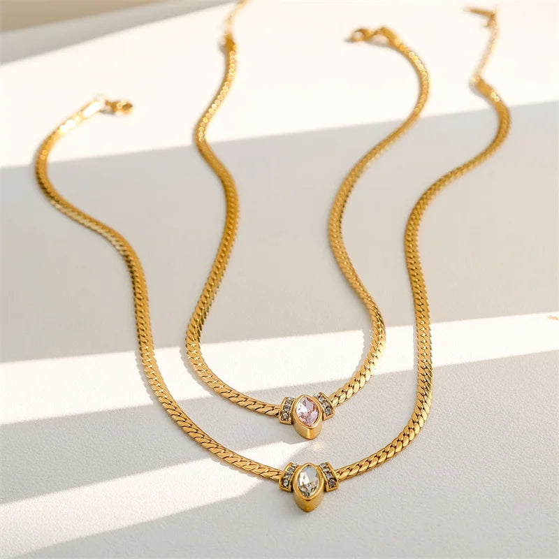 316L Stainless Steel Sparkling Zirconia Necklace For Women High Quality Trendy Neck Chain Collar Waterproof Jewelry