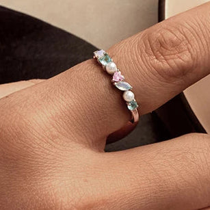 WOSTU 925 Silver Multi Color Stone Hoop Earrings CZ Opal Pearl Rainbow Finger Ring Colorful Jewelry Set Wowen Girl Party Gift