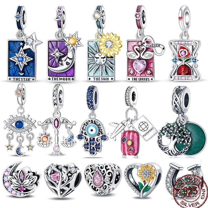 New 925 Sterling Silver Magic Tarot Series Green Zircon Tree of Life Charms Bead Fit Pan Bracelets DIY Madam Jewelry Gift