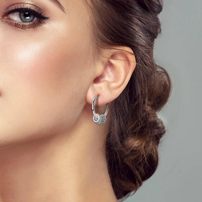 925 Silver Hoop Earrings  For Woman Pendientes Zircon Heart Shape Star Eardrop Original Earring Fashion Jewelry