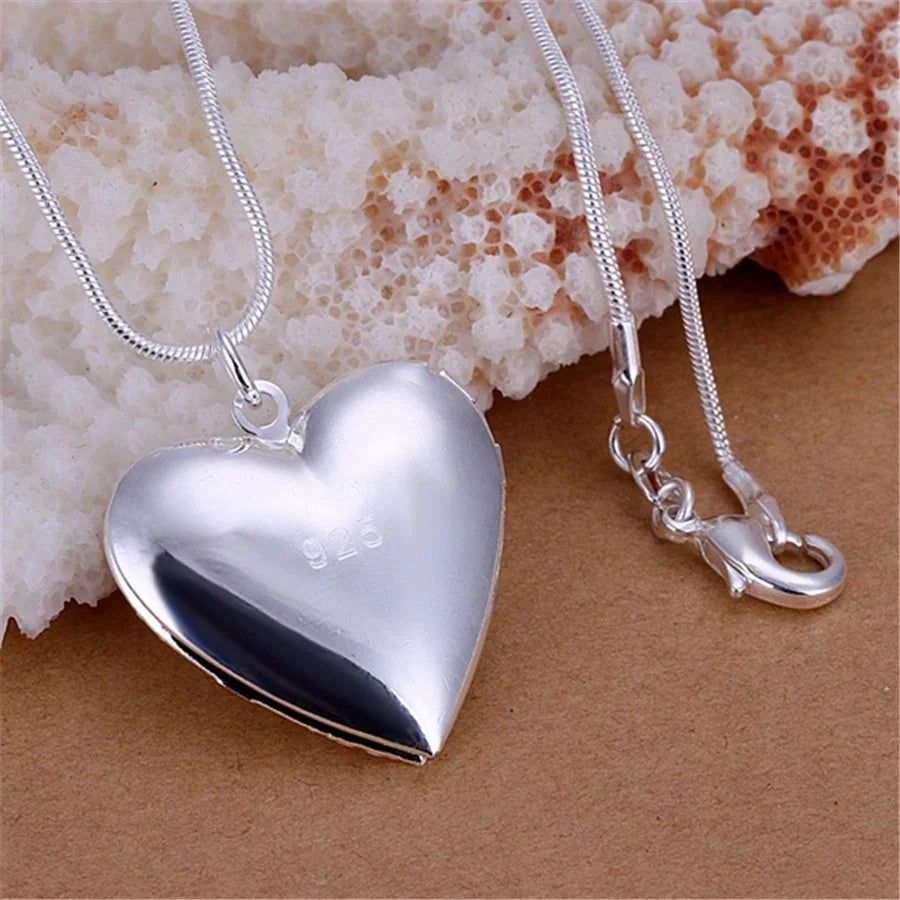 925 Sterling Silver Photo Frame Pendant Necklace 18/20/22/24 Inch Snake Chain For Woman Charm Wedding Fashion Jewelry
