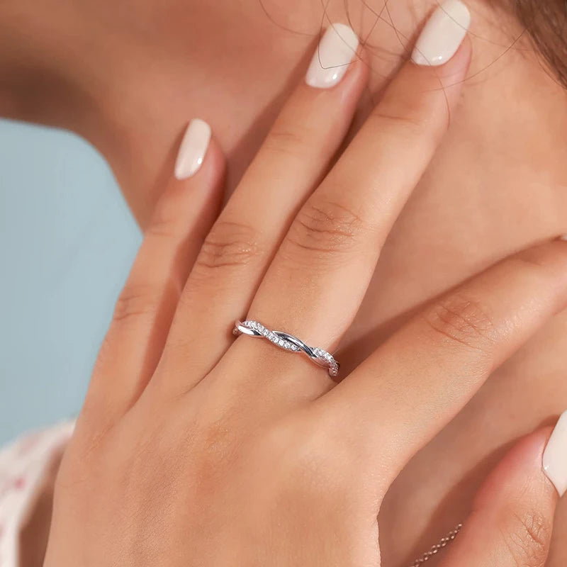 Wedding Band Rings for Women 925 Solid Sterling Silver Engagement Crossed Rings Simple Jewelry Party Gift