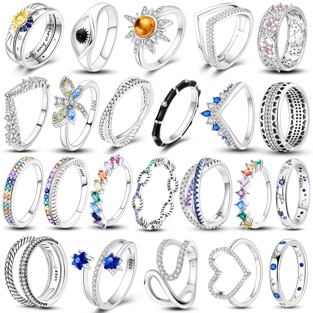2024 Trendy Finger Ring Real 925 Silver Rings Sparking Zircon Butterflies Ladybugs Angel Wings Ring Popular Women Rings